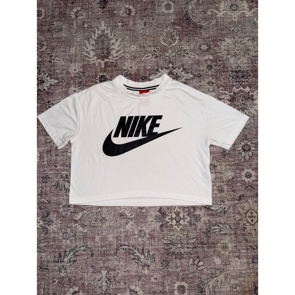 Nike Sportswear Essential Womens Crop Top White Futura Logo AA3144-100 Small